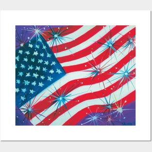 American Flag with fireworks Posters and Art